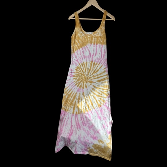 Electric & Rose Gold/Pink/White Tie Dye Side Slit Tank Style Dress Sz XS - Picture 2 of 6